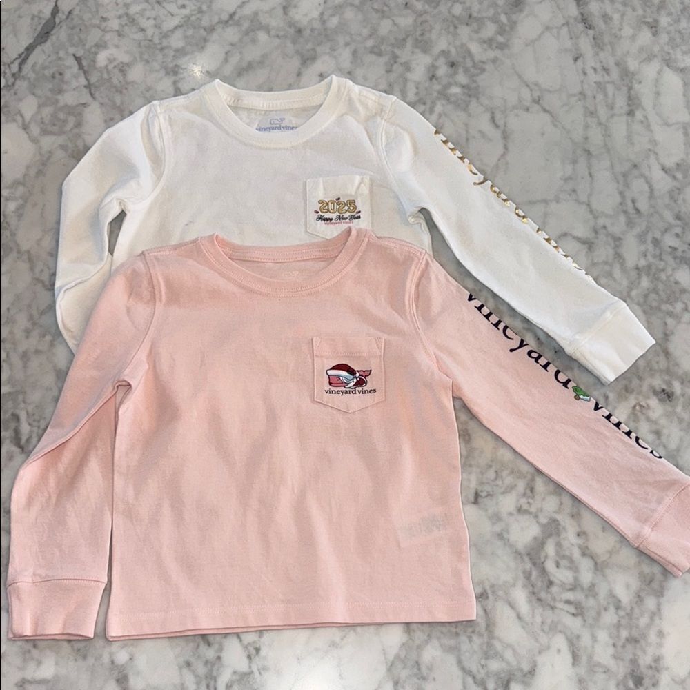 VVines Kids' Pink and White Long Sleeve Shirts 3T